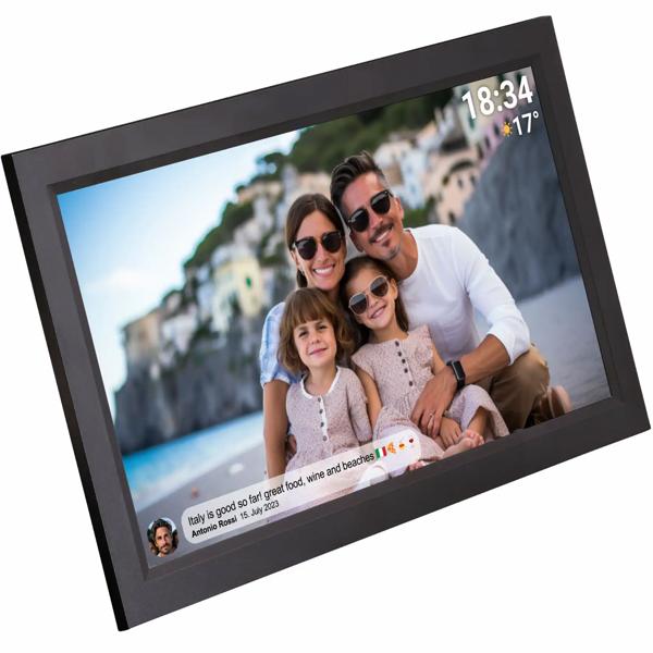Cadre photo numérique interactif avec Wi‑Fi, noir – Grand cadre Full HD 15,6“ comme idée cadeau intelligente pour les grands-parents et toute la famille