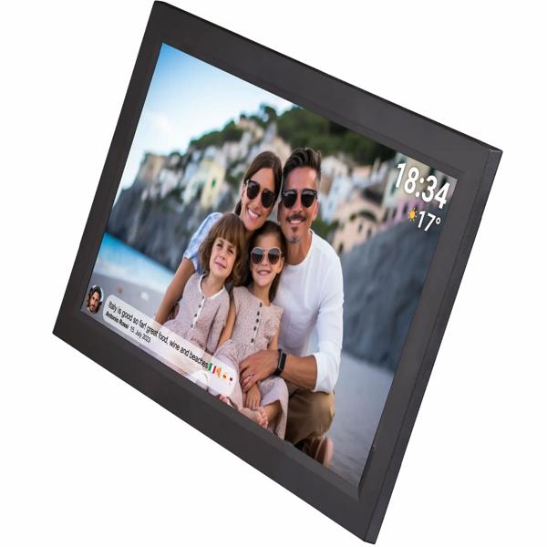 Cadre photo numérique interactif avec Wi‑Fi, noir – Grand cadre Full HD 15,6“ comme idée cadeau intelligente pour les grands-parents et toute la famille