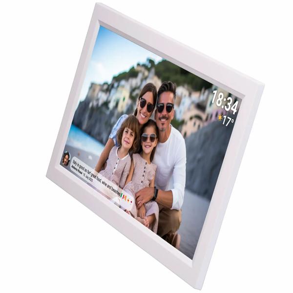 Cadre photo numérique interactif avec WLAN, blanc – Grand cadre photo Full HD 15,6“ comme idée cadeau smart pour mamie, papi et toute la famille