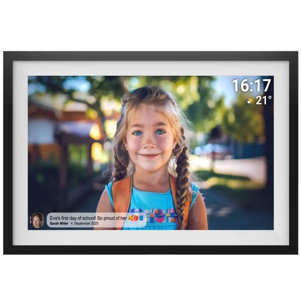 Cadre photo numérique intelligent 15,6“ avec WLAN – superbe écran tactile IPS Full HD, 16 Go, app Frameo pour photos et vidéos, cadeau idéal