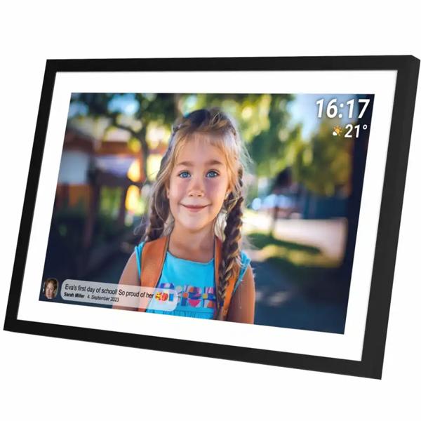 Cadre photo numérique intelligent 15,6“ avec WLAN – superbe écran tactile IPS Full HD, 16 Go, app Frameo pour photos et vidéos, cadeau idéal