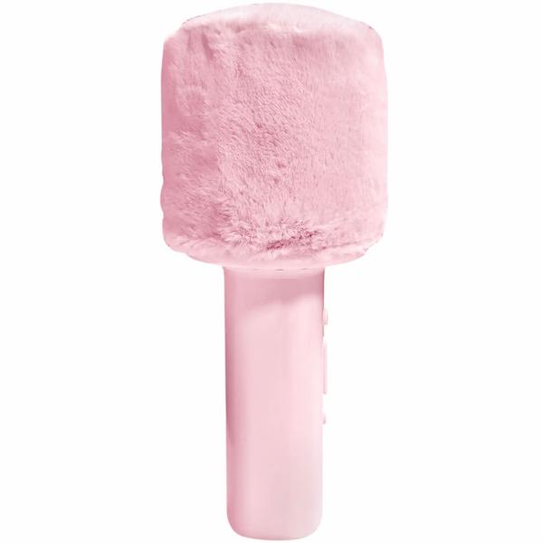 Bluetooth Karaoke Mikrofon mit Lautsprecher & flauschiger Oberseite Rosa – Tolles Bluetooth Party Mikrophon für Gesang, Feiern & Spass unterwegs