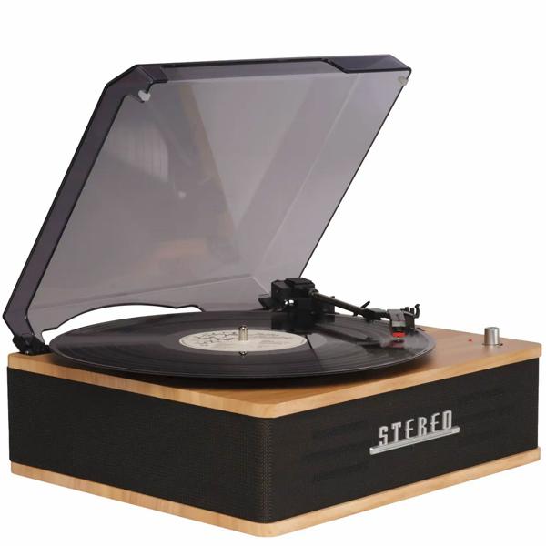Elegante giradischi retrò con Bluetooth, potenti altoparlanti integrati e testina robusta per un suono vinile perfetto