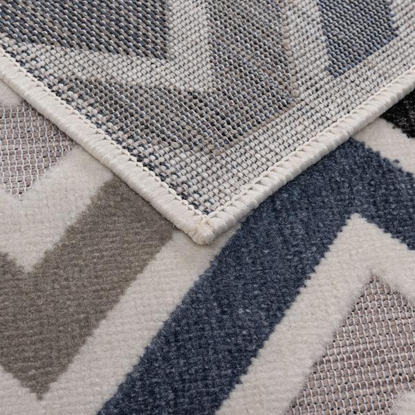 Robuster Outdoorteppich 80x150cm, Grau-Marineblau - Wetterfester Rauten Teppich für Balkon, Terrasse & Indoor, pflegeleicht