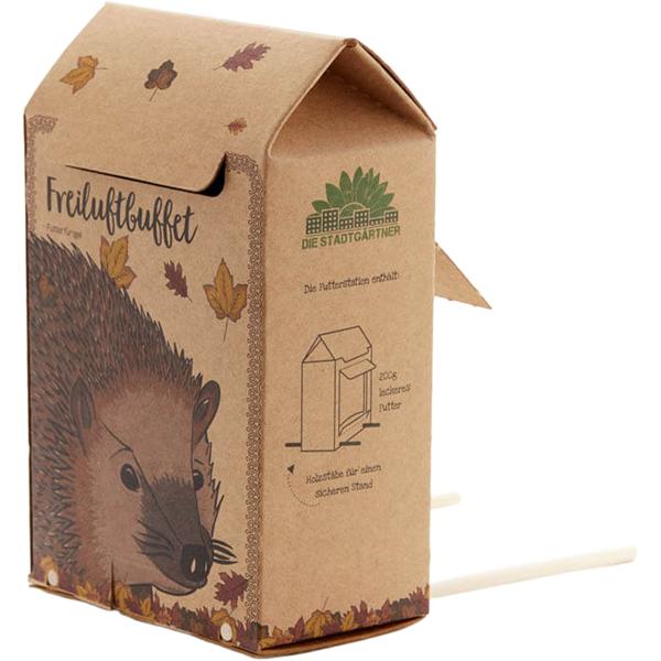 Buffet en plein air pour hérissons – station de nourrissage complète pour hérissons – nourriture pour hérissons avec insectes, adaptée à l’espèce – boîte sans plastique, Made in Germany