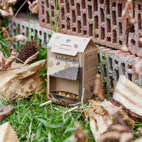 Buffet en plein air pour hérissons – station de nourrissage complète pour hérissons – nourriture pour hérissons avec insectes, adaptée à l’espèce – boîte sans plastique, Made in Germany