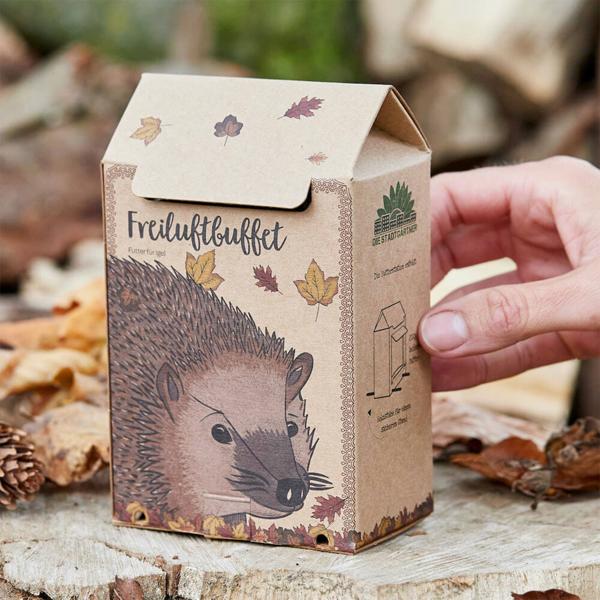 Buffet en plein air pour hérissons – station de nourrissage complète pour hérissons – nourriture pour hérissons avec insectes, adaptée à l’espèce – boîte sans plastique, Made in Germany