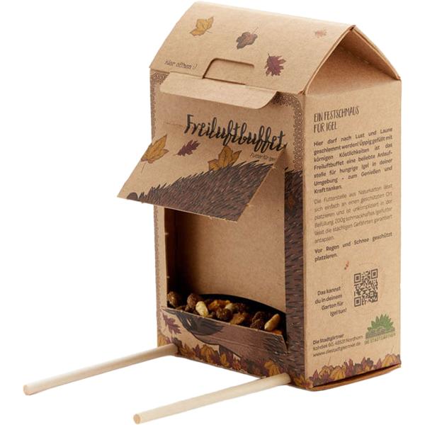 Buffet en plein air pour hérissons – station de nourrissage complète pour hérissons – nourriture pour hérissons avec insectes, adaptée à l’espèce – boîte sans plastique, Made in Germany