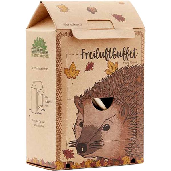 Buffet en plein air pour hérissons – station de nourrissage complète pour hérissons – nourriture pour hérissons avec insectes, adaptée à l’espèce – boîte sans plastique, Made in Germany