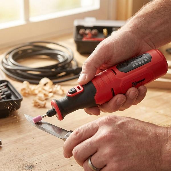 Mini smerigliatrice a batteria 8 V set – Multitool versatile per levigare & lucidare con LED, accessori & scatola di ripostiglio per il fai-da-te
