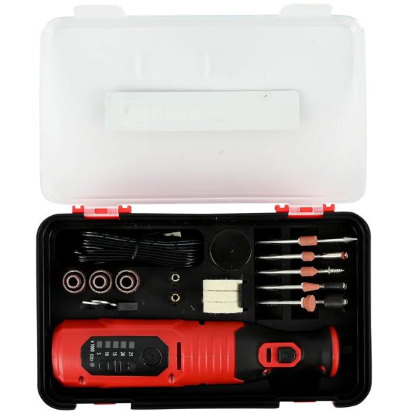 Mini smerigliatrice a batteria 8 V set – Multitool versatile per levigare & lucidare con LED, accessori & scatola di ripostiglio per il fai-da-te