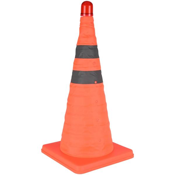 Set da 2 coni stradali pieghevoli da 50 cm con lampada di sicurezza e bande riflettenti – Cono di segnalazione compatto per auto ed emergenze
