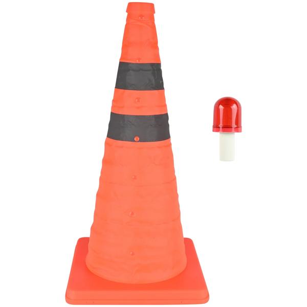 Set da 2 coni stradali pieghevoli da 50 cm con lampada di sicurezza e bande riflettenti – Cono di segnalazione compatto per auto ed emergenze