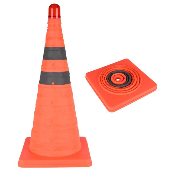 Set da 2 coni stradali pieghevoli da 50 cm con lampada di sicurezza e bande riflettenti – Cono di segnalazione compatto per auto ed emergenze