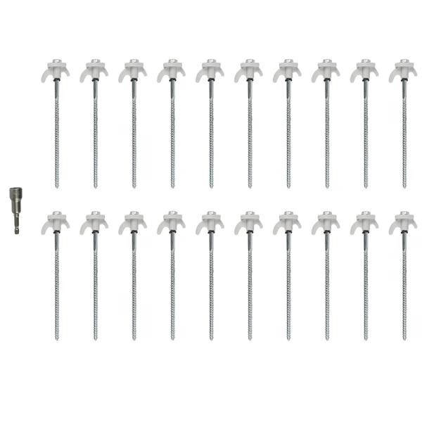 Practical screw peg set, 20 pieces with adapter for tent & awning – sturdy 20.5 cm screw pegs for camping on any ground