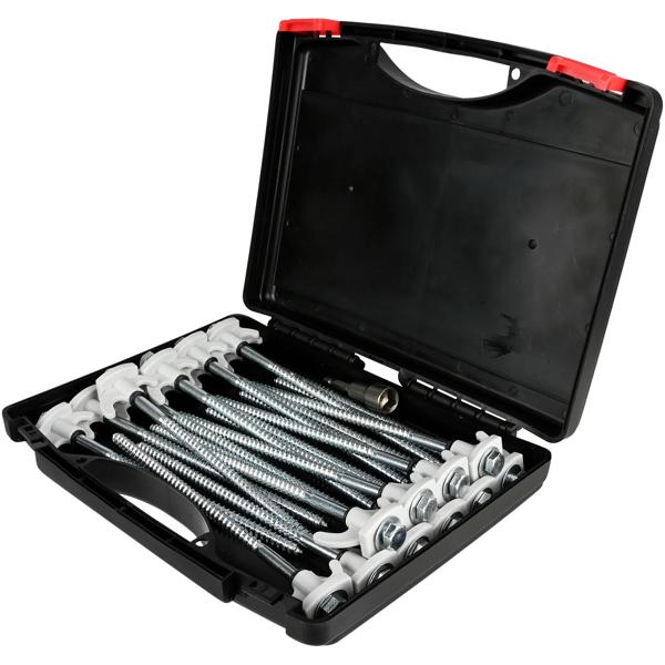 Practical screw peg set, 20 pieces with adapter for tent & awning – sturdy 20.5 cm screw pegs for camping on any ground