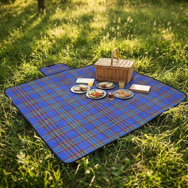 2er-Set Picknickdecke in Blau kariert (150x130 cm), wasserabweisend – Leicht, faltbar & ideal für Garten, Park, Strand, Camping und den Urlaub unterwegs