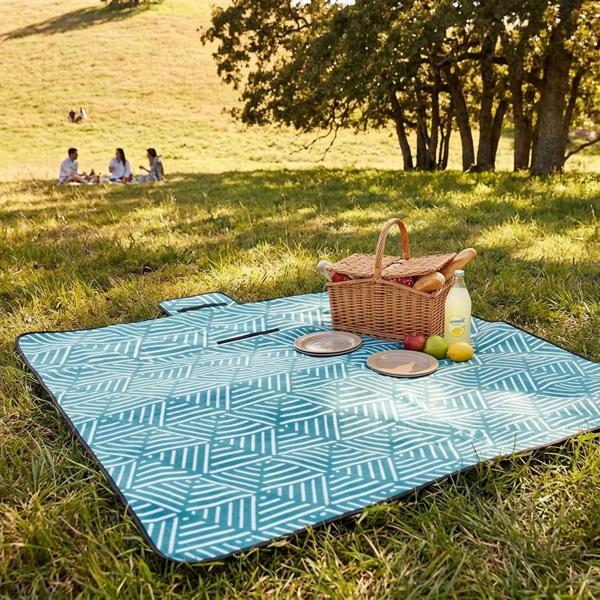 Set of 2 turquoise picnic blankets (150 x 130 cm), waterproof – Lightweight, foldable & ideal for garden, park, beach, camping and holidays on the go