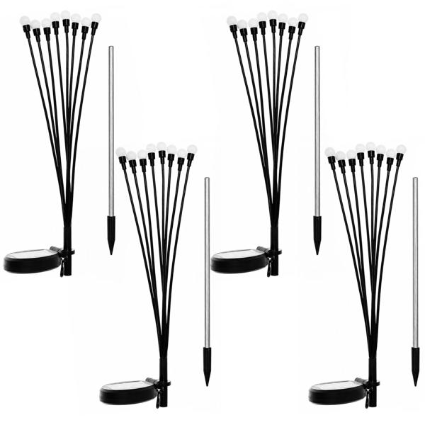 Set of 4 solar firefly garden lights: 8 movable light orbs with 2 modes, ground spike for atmospheric garden lighting, 65 cm height, weatherproof