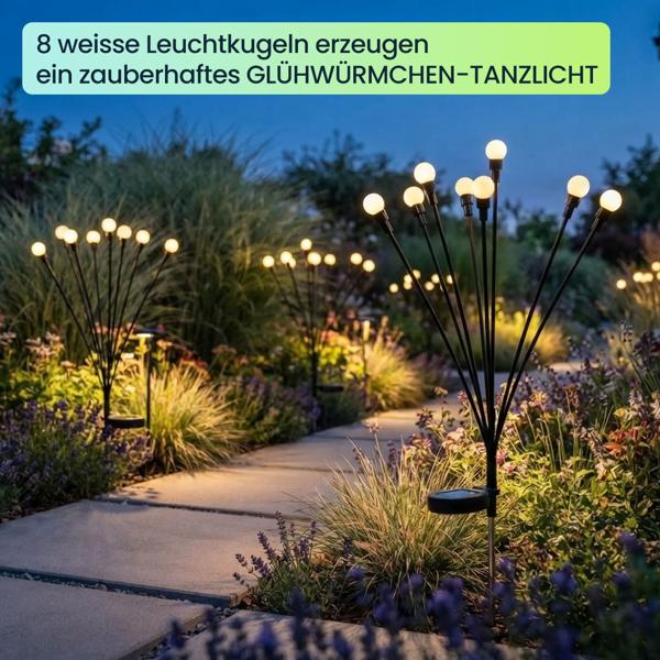 4er-Set Solar Glühwürmchenlicht für Garten: 8 bewegliche Leuchtkugeln mit 2 Modi, Erdspiess für stimmungsvolle Gartenbeleuchtung, 65 cm Höhe, wetterfest