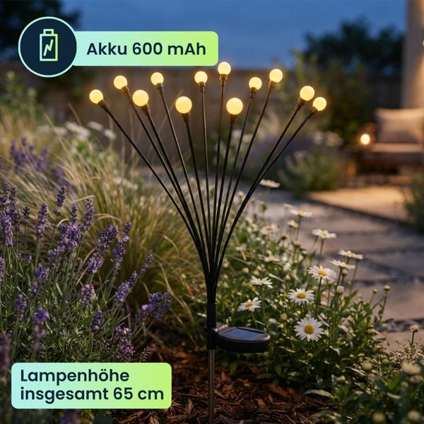 2er-Set Solar Glühwürmchenlicht für Garten: 12 bewegliche Leuchtkugeln mit 2 Modi, Erdspiess für stimmungsvolle Gartenbeleuchtung, 65 cm Höhe, wetterfest