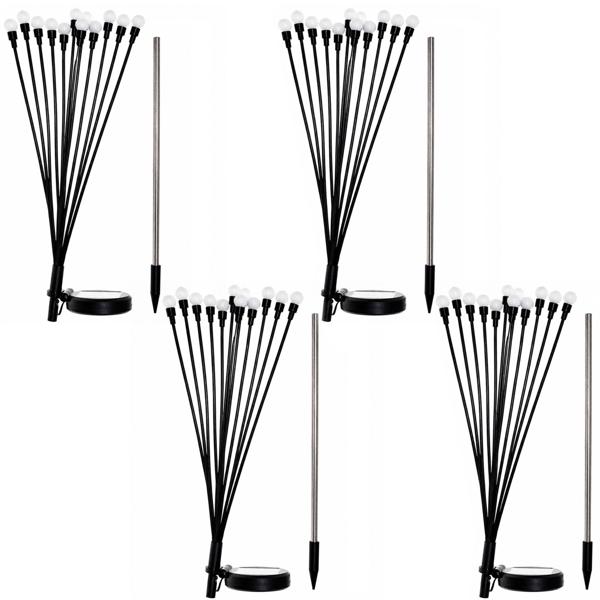 Set of 4 solar firefly garden lights: 12 flexible light orbs with 2 modes, ground spike for atmospheric garden lighting, 65 cm high, weather‑resistant