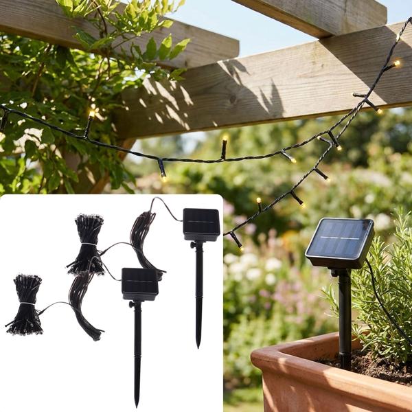 Set of 2 solar fairy lights with 100 warm white LEDs each for outdoor use: 12.5 m total length each, automatic twilight sensor, ideal for garden, balcony & terrace