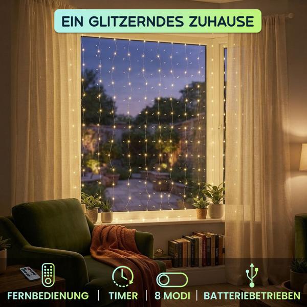 2er-Set LED-Micro-Lichterkette je 10m mit 100 warmweissen LEDs: Batteriebetrieben, inkl. Fernbedienung, 8 Leuchtmodi & Timer für gemütliche Dekoration