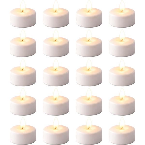 20 bougies chauffe-plat LED blanc chaud avec effet vacillant en boîte - Bougies chauffe-plat électriques avec pile pour décoration, mariage, anniversaire et fête, blanc