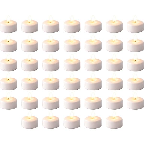 40 bougies chauffe-plat LED blanc chaud avec effet vacillant en boîte – Bougies chauffe-plat électriques avec pile pour décoration, mariage, anniversaire & fête, blanc
