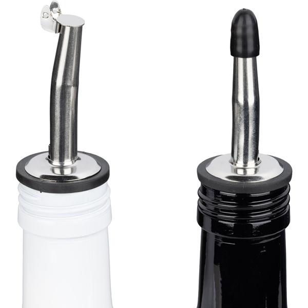 Set spezie e menage 4 pezzi – caraffa per olio e aceto & saliera e pepiera con supporto in bambù, moderno design bianco‑nero per cucina e tavolo da pranzo