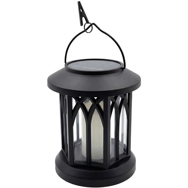 Set of 2 LED solar lanterns with retro housing for garden and balcony, with white LED candle and flame effect, 12 warm white SMD LEDs, for standing or hanging