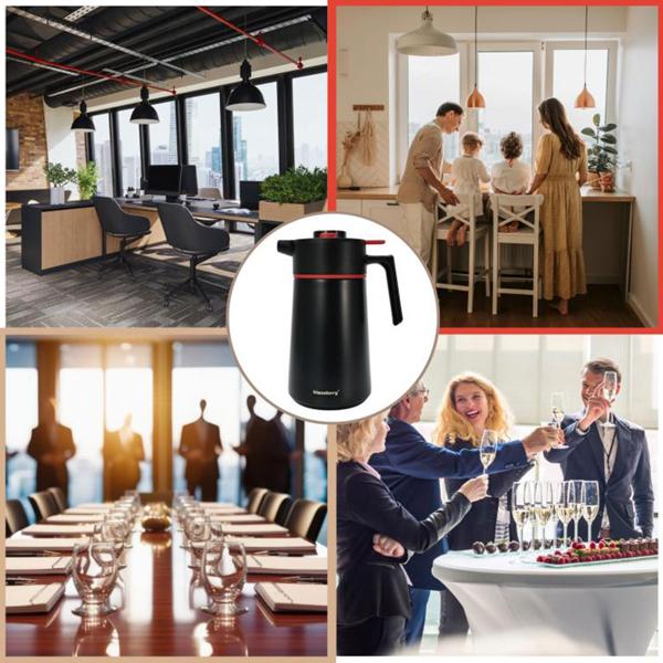 Thermos per conferenze 2,5 L in acciaio inox nero-rosso – caraffa termica priva di BPA con chiusura automatica monomano e ampia apertura per bevande calde e fredde