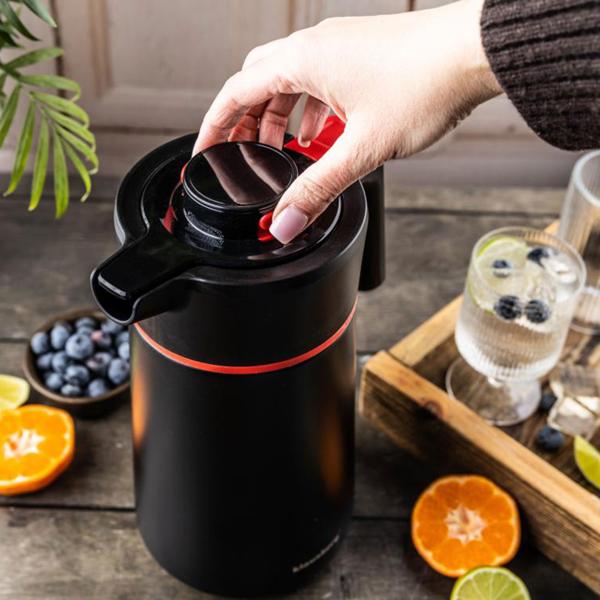 Thermos per conferenze 2,5 L in acciaio inox nero-rosso – caraffa termica priva di BPA con chiusura automatica monomano e ampia apertura per bevande calde e fredde