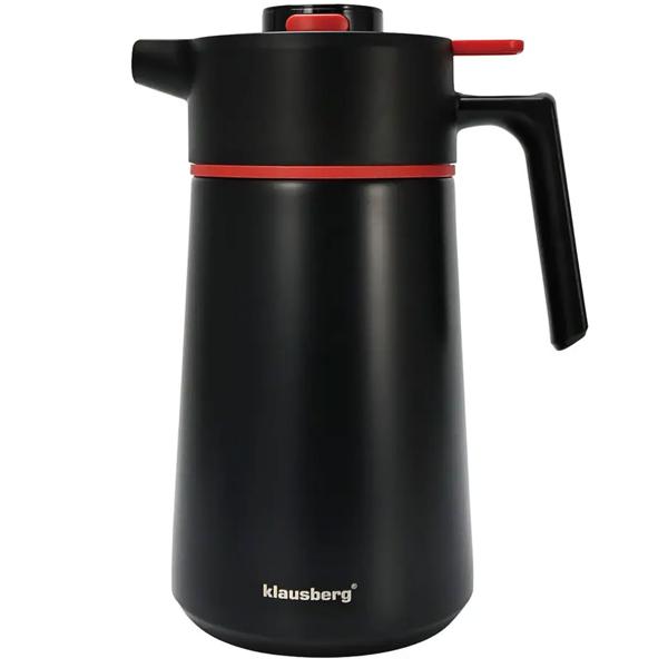 Thermos de conférence 2,5 L en inox noir-rouge – carafe isotherme sans BPA avec système automatique utilisable à une main et large ouverture pour boissons chaudes et froides