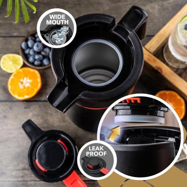 Thermos per conferenze 2,5 L in acciaio inox nero-rosso – caraffa termica priva di BPA con chiusura automatica monomano e ampia apertura per bevande calde e fredde