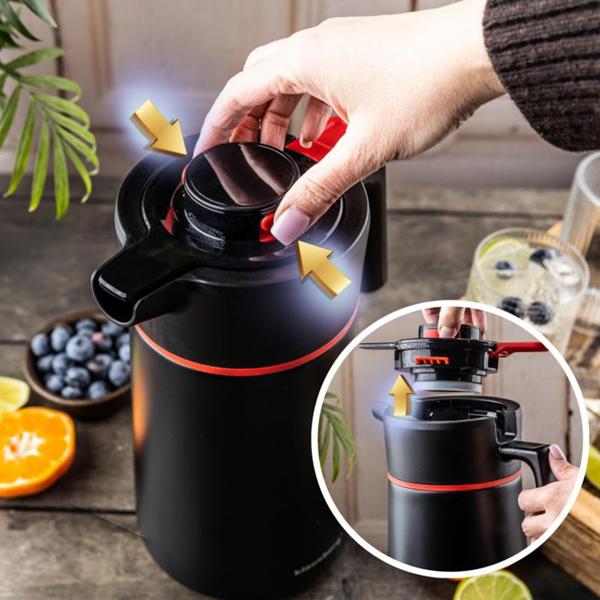 Thermos per conferenze 2,5 L in acciaio inox nero-rosso – caraffa termica priva di BPA con chiusura automatica monomano e ampia apertura per bevande calde e fredde