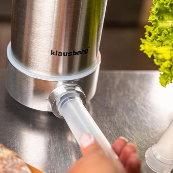 Manual sausage maker 3 kg stainless steel with 4 filling tubes Ø15, 19, 22, 25 mm – sausage filling machine with hand crank, suction base & clamp mounting
