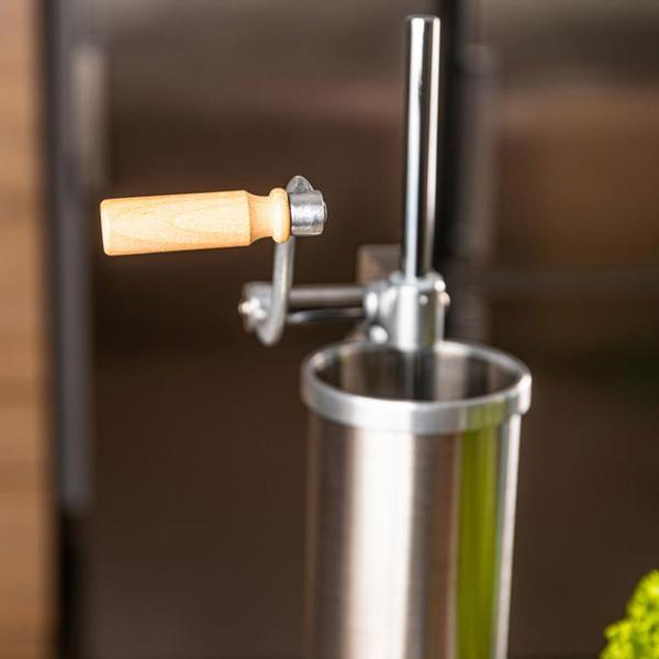 Manual sausage maker 3 kg stainless steel with 4 filling tubes Ø15, 19, 22, 25 mm – sausage filling machine with hand crank, suction base & clamp mounting