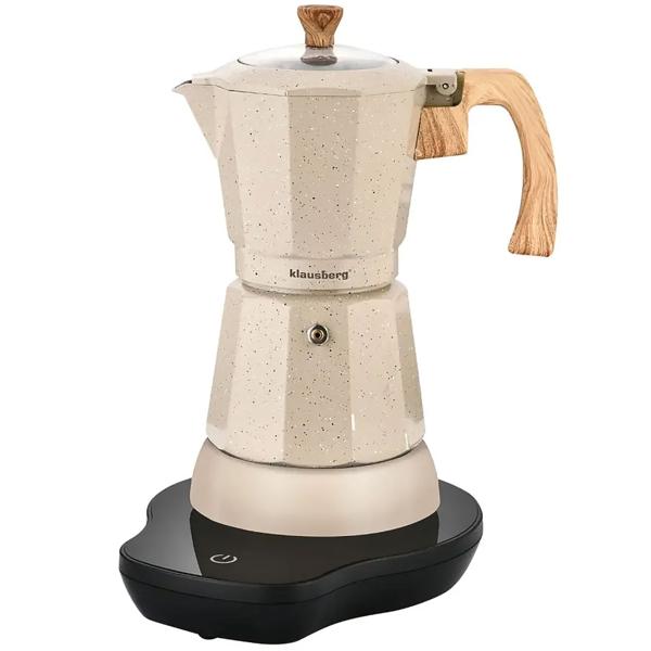 Elektrische Espresso-Kaffeemaschine & Espressokocher im Mokka Stil beige: 500 W, 300 ml für 6 Tassen, edler Kaffeebereiter für Zuhause