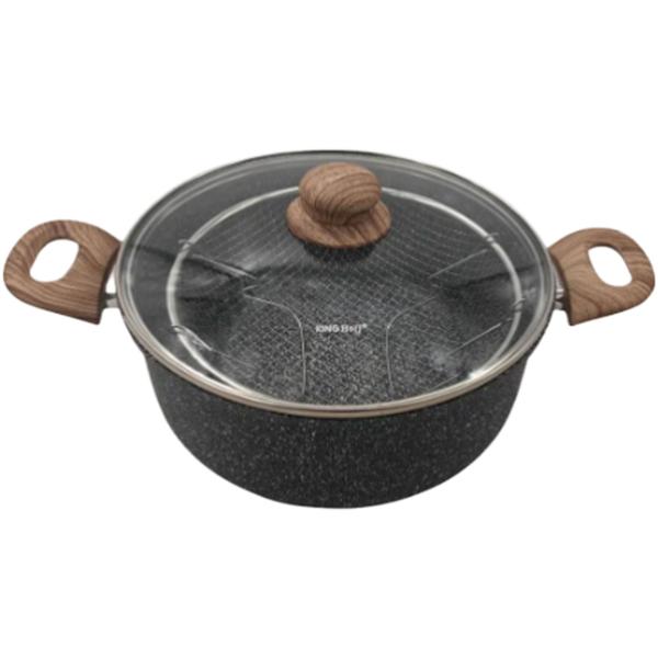 Versatile 24 cm 4L roasting pot with basket & glass lid for all hob types, ideal as deep fryer & cooking pot, frying pot, non-stick in black marble