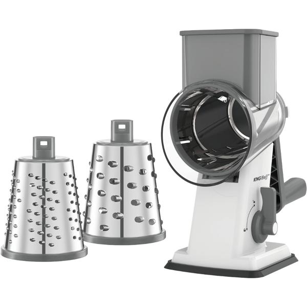 3-in-1 rotary grater with 3 interchangeable stainless-steel drums: for fruit, vegetables, cheese, chocolate & nuts – practical slicer for raw food
