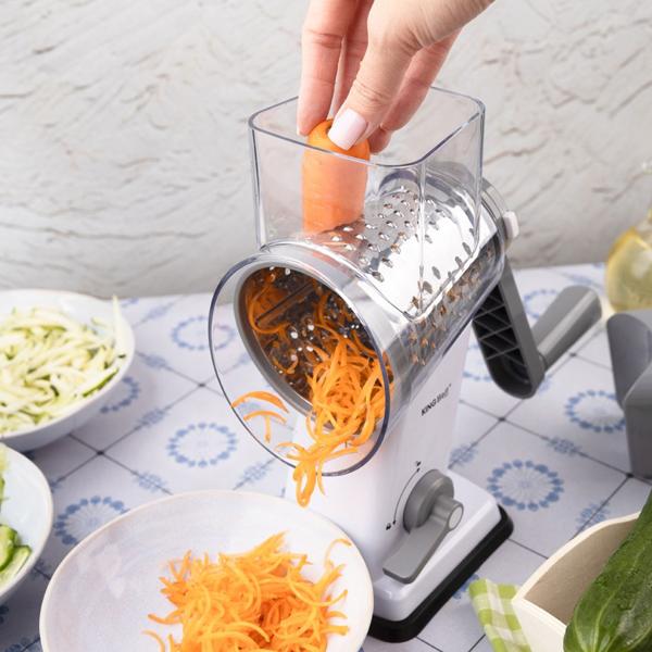 3-in-1 rotary grater with 3 interchangeable stainless-steel drums: for fruit, vegetables, cheese, chocolate & nuts – practical slicer for raw food