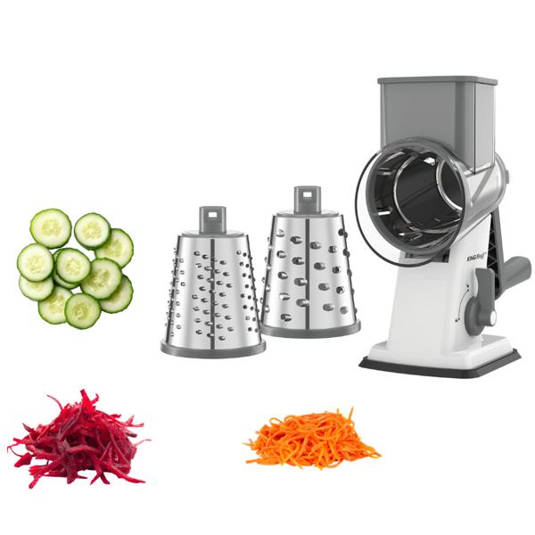 3-in-1 rotary grater with 3 interchangeable stainless-steel drums: for fruit, vegetables, cheese, chocolate & nuts – practical slicer for raw food