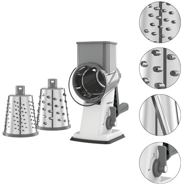 3-in-1 rotary grater with 3 interchangeable stainless-steel drums: for fruit, vegetables, cheese, chocolate & nuts – practical slicer for raw food