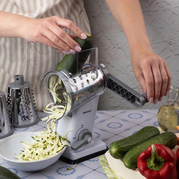 3-in-1 rotary grater with 3 interchangeable stainless-steel drums: for fruit, vegetables, cheese, chocolate & nuts – practical slicer for raw food
