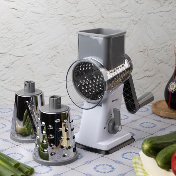 3-in-1 rotary grater with 3 interchangeable stainless-steel drums: for fruit, vegetables, cheese, chocolate & nuts – practical slicer for raw food