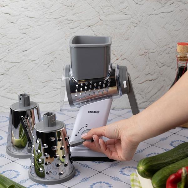 3-in-1 rotary grater with 3 interchangeable stainless-steel drums: for fruit, vegetables, cheese, chocolate & nuts – practical slicer for raw food