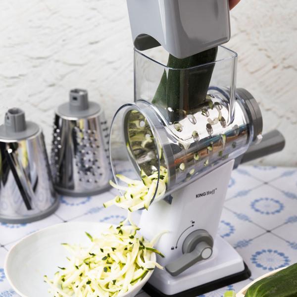 3-in-1 rotary grater with 3 interchangeable stainless-steel drums: for fruit, vegetables, cheese, chocolate & nuts – practical slicer for raw food