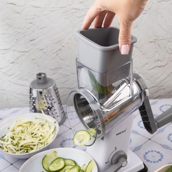 3-in-1 rotary grater with 3 interchangeable stainless-steel drums: for fruit, vegetables, cheese, chocolate & nuts – practical slicer for raw food